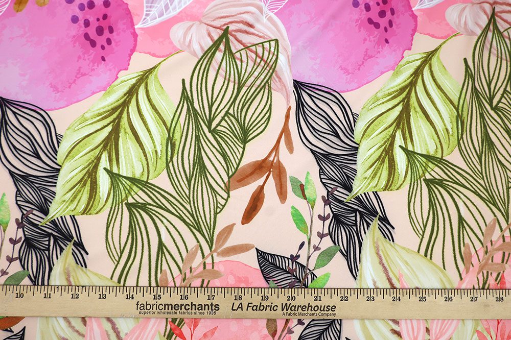 Swimwear Fun Leaves Print, Ivory/Pink