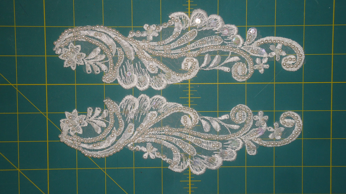 Embroidered Scrolls ~ Organza Pair