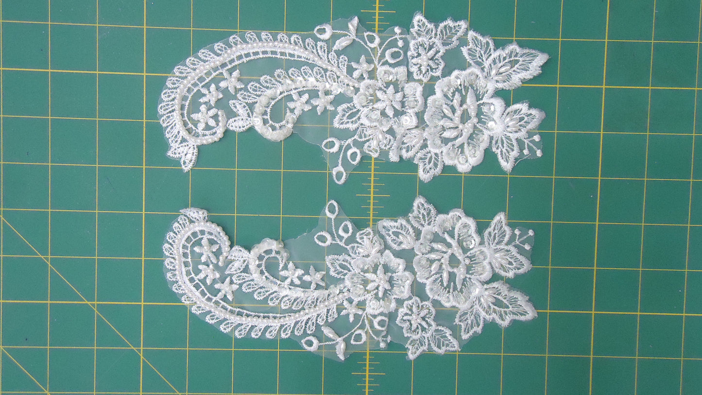 Double Scroll Floral Beaded applique Pair