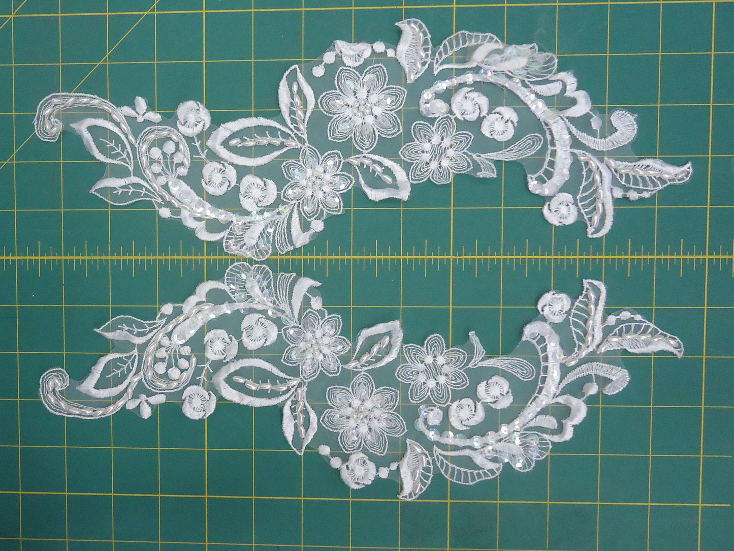 Large Embroidered Scrolls ~ Beaded Pair