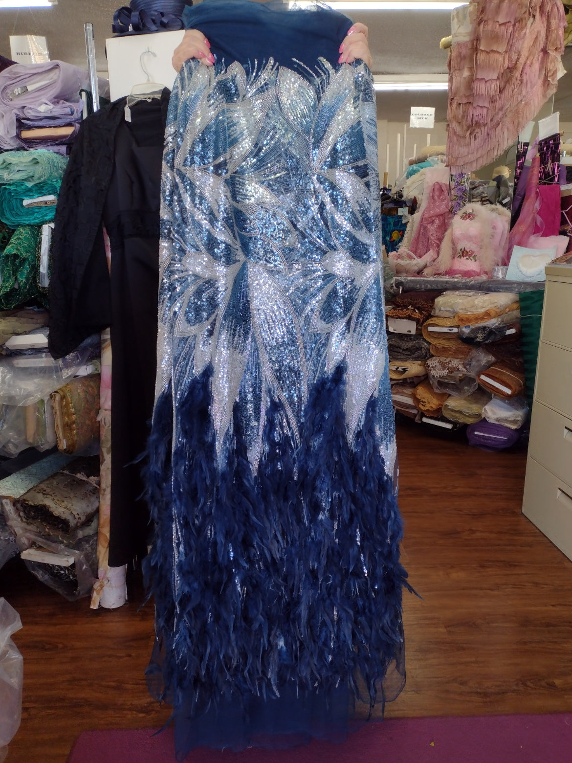 Pageant Perfect Blue Beaded with Feathers
