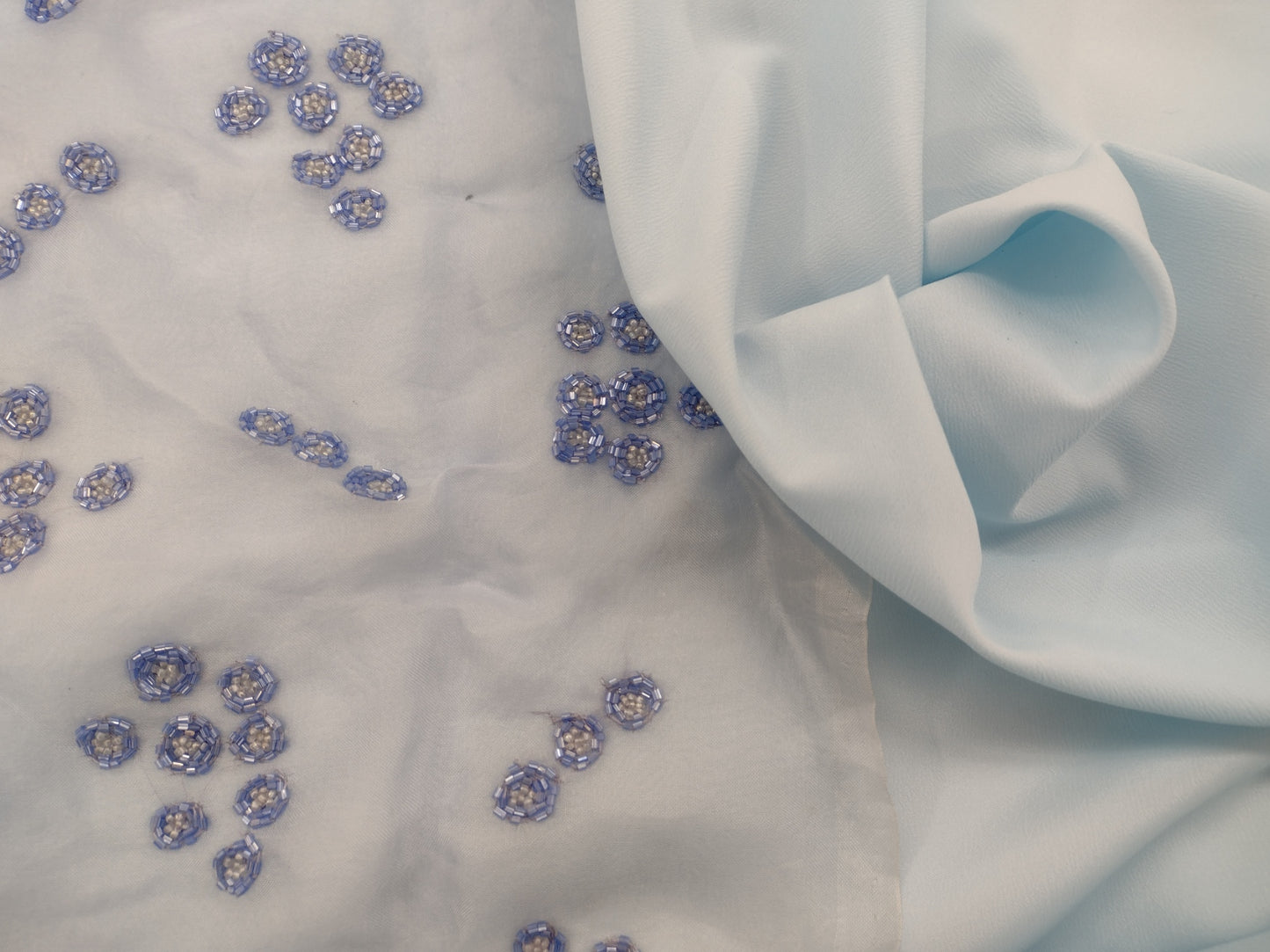 SILK Organza Beaded Lt. Blue, Dots