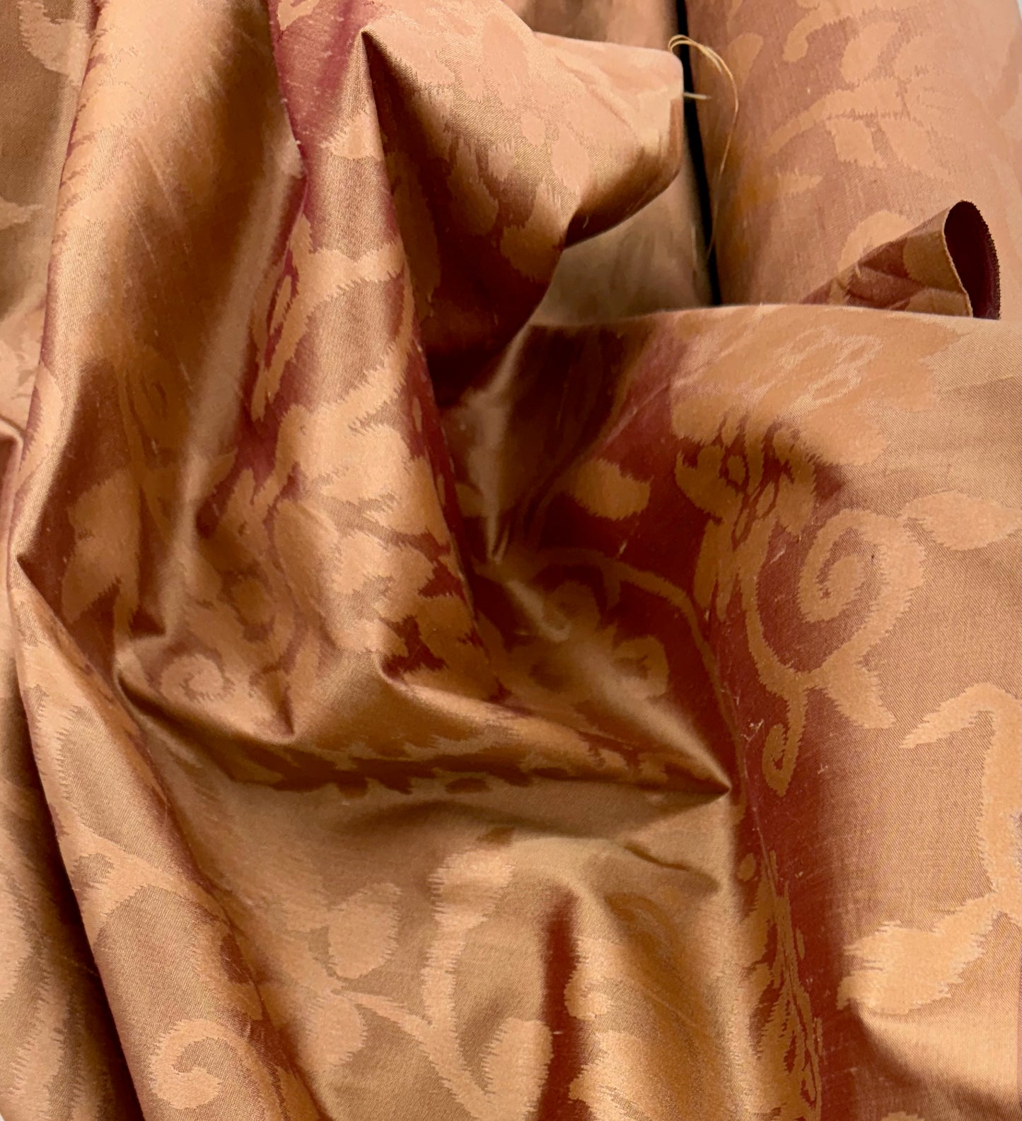 Rust-and-Maroon (Iridescent) Silk Dupioni with Print