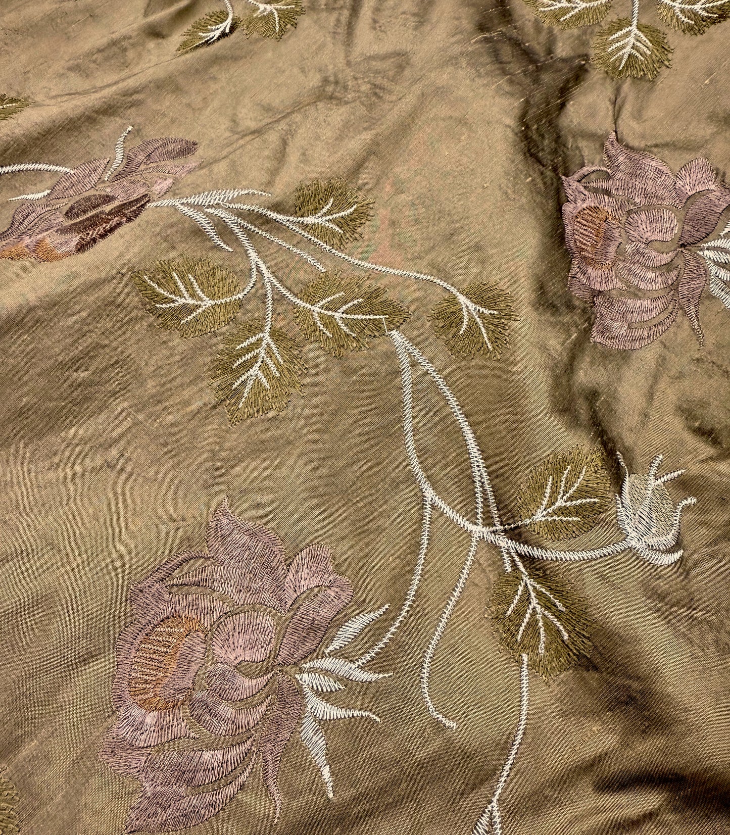 Gold-Brown Silk Dupioni with Floral Embroidery