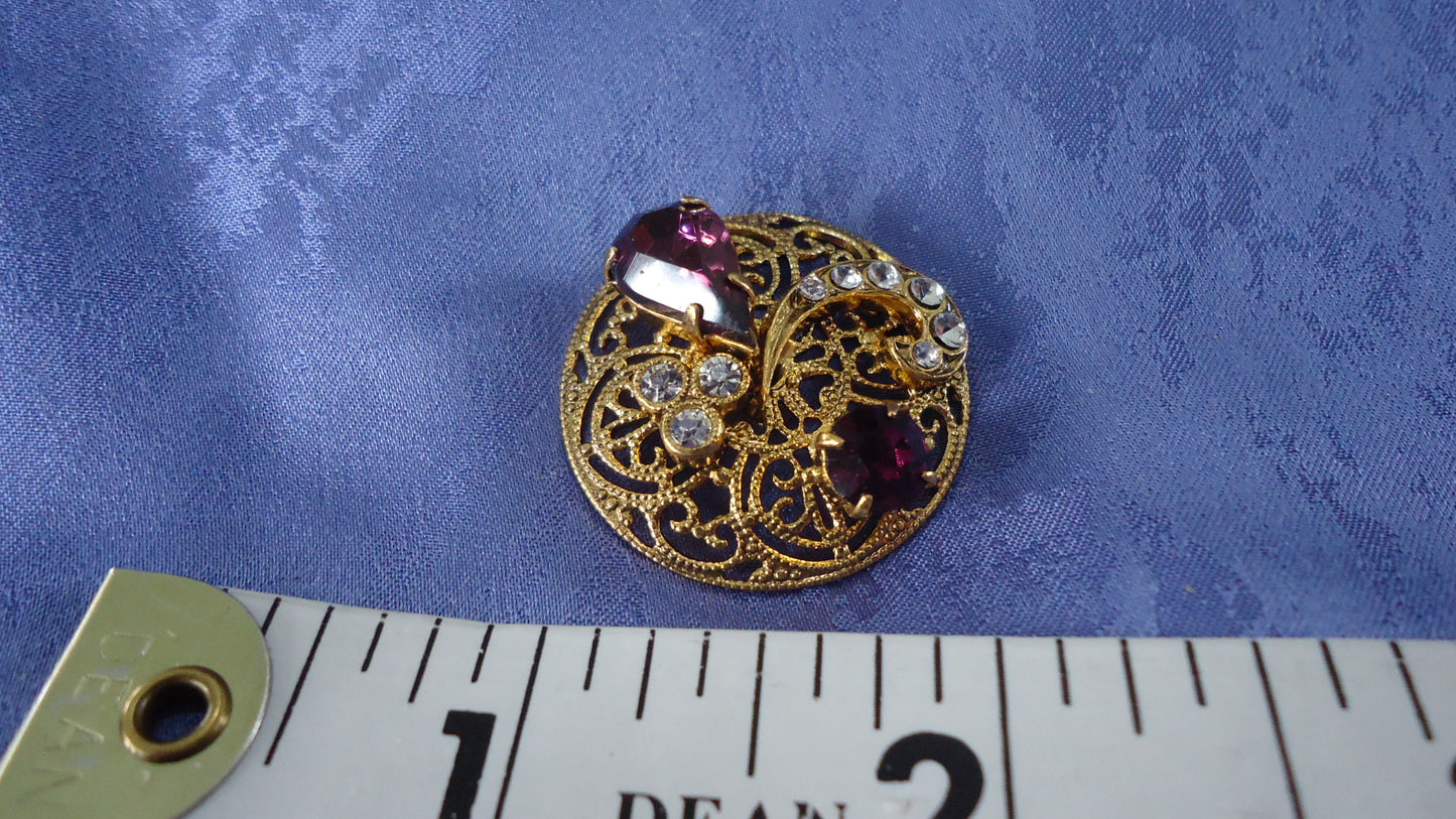 Purple Rhinestone Vintage Style Button