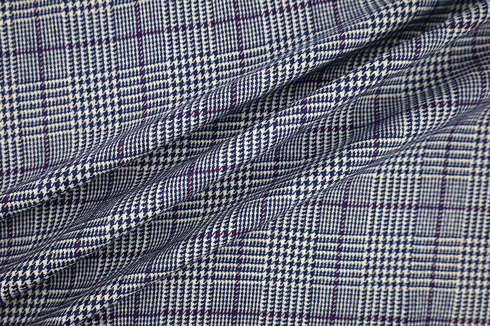 Italian Prince of Wales Checks Wool, Cream/Navy/Black/Purple