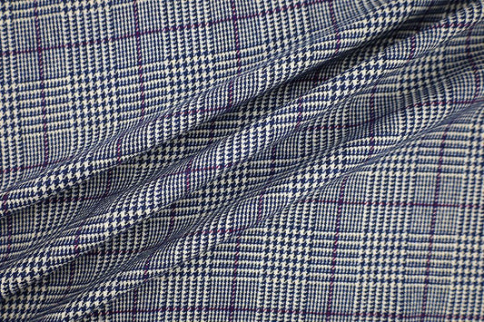 Italian Prince of Wales Checks Wool, Cream/Navy/Black/Purple