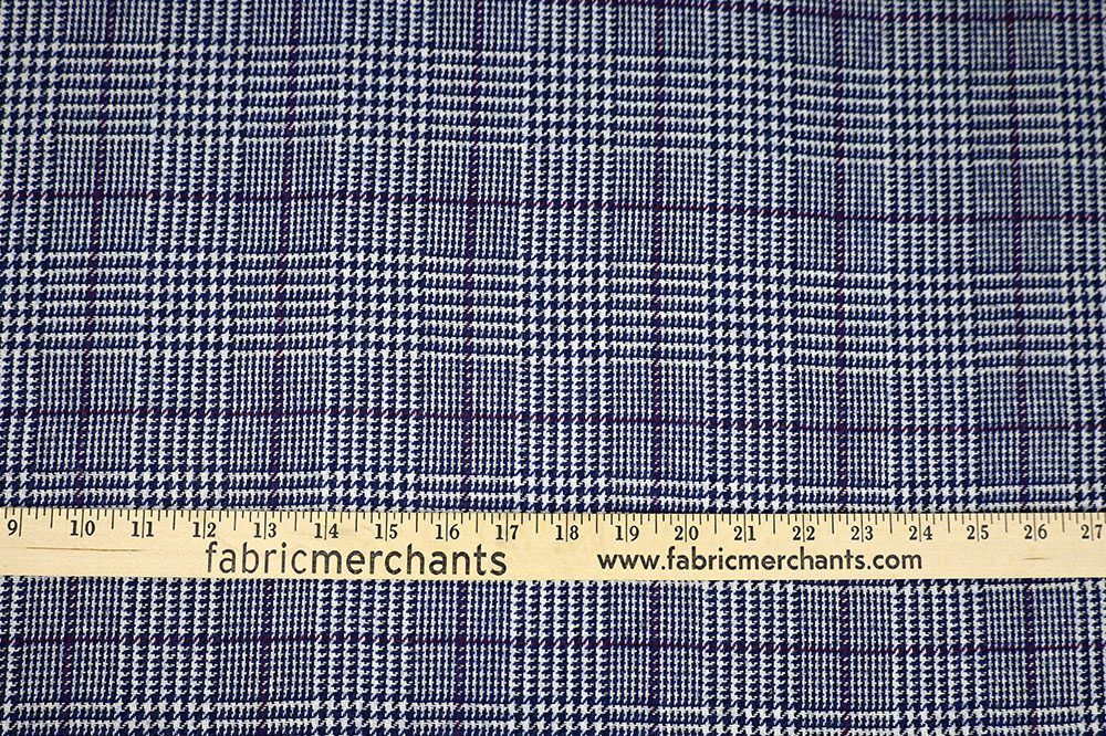 Italian Prince of Wales Checks Wool, Cream/Navy/Black/Purple