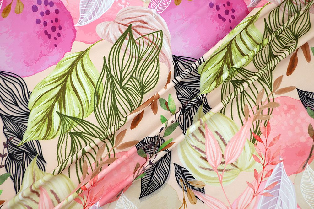 Swimwear Fun Leaves Print, Ivory/Pink