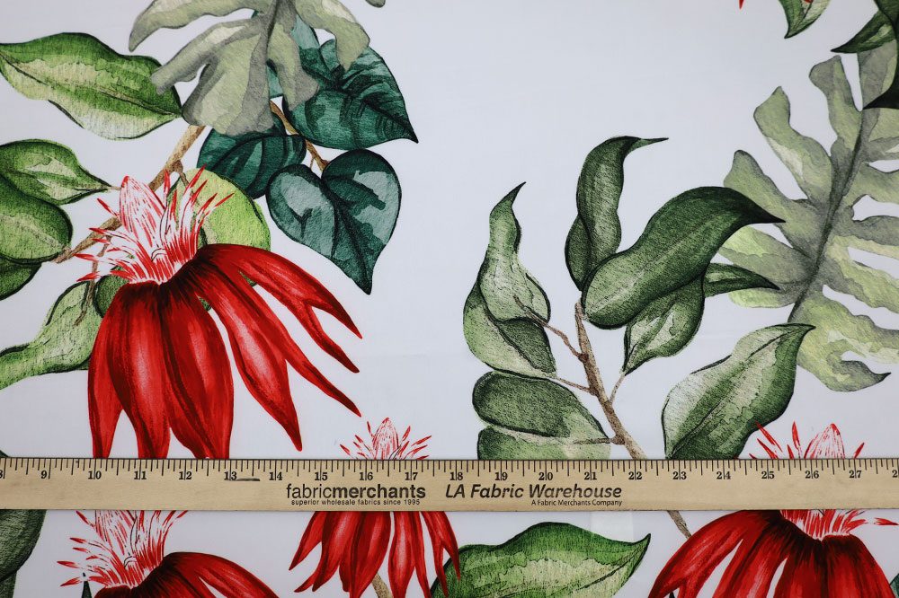 Polyester Challis, Urn Flower White/Red