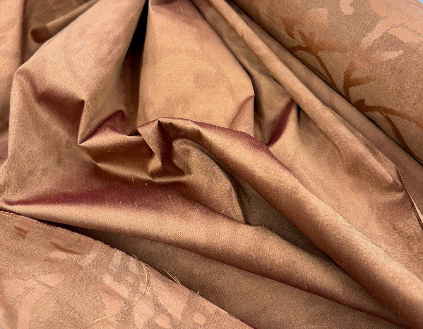 Rust-and-Maroon (Iridescent) Silk Dupioni with Print
