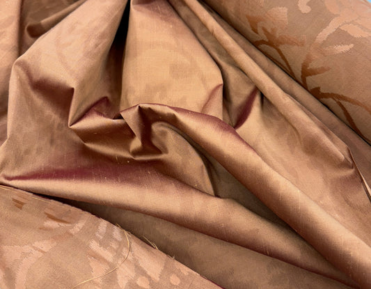 Rust-and-Maroon (Iridescent) Silk Dupioni with Print