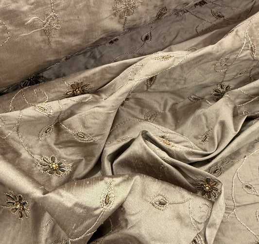Taupe Silk with Beaded Flowers and Vines