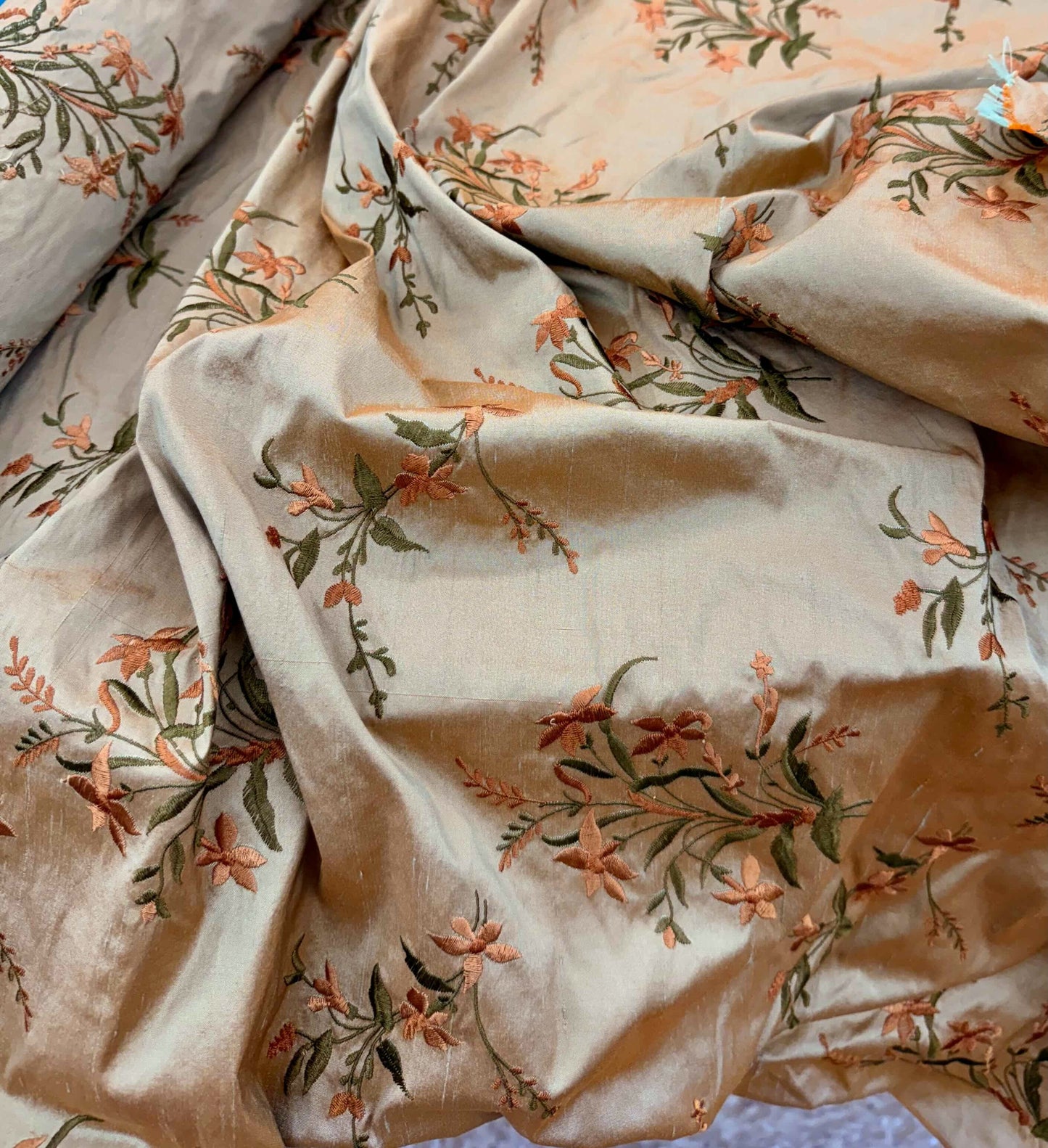 Taupe Silk with Flower Embroidery