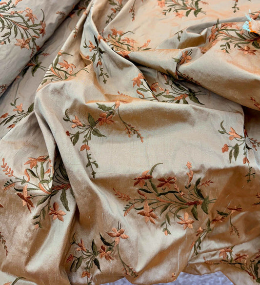Taupe Silk with Flower Embroidery