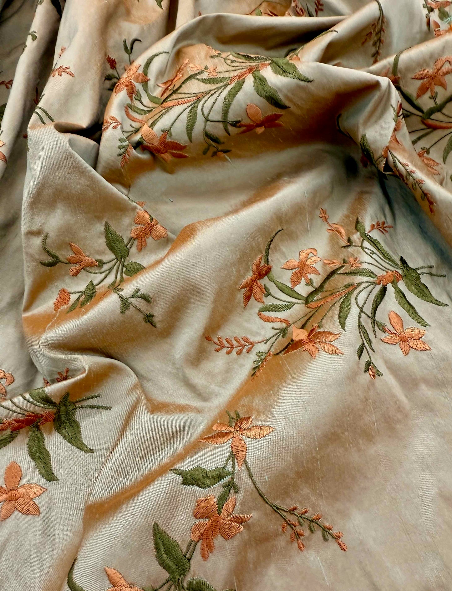 Taupe Silk with Flower Embroidery