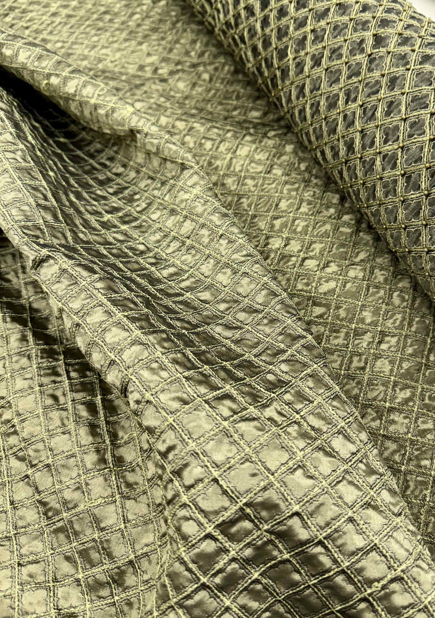 Olive Silk with Square Pattern and Beading