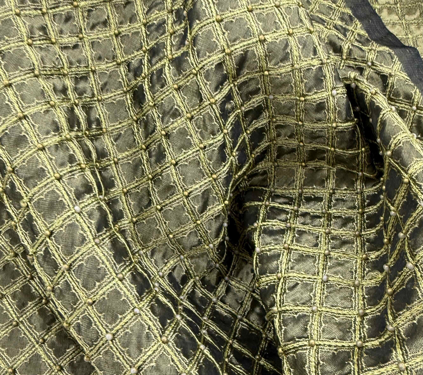 Olive Silk with Square Pattern and Beading