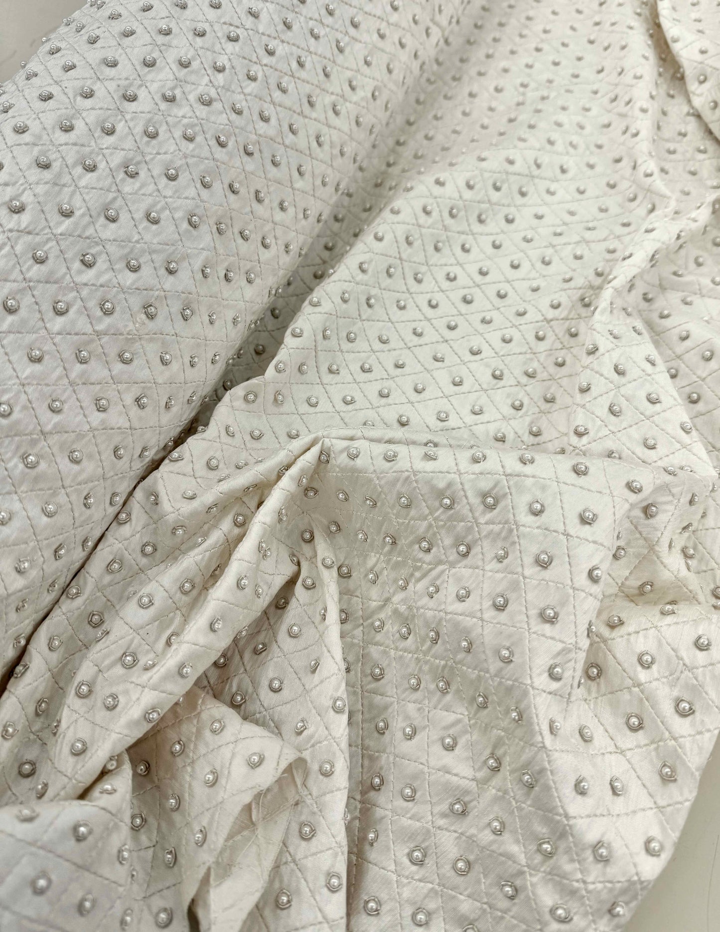 Ivory Silk with Pearls and Silver Beading
