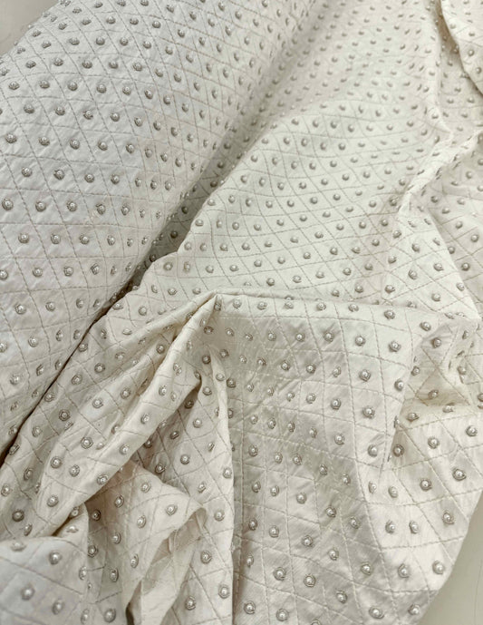 Ivory Silk with Pearls and Silver Beading