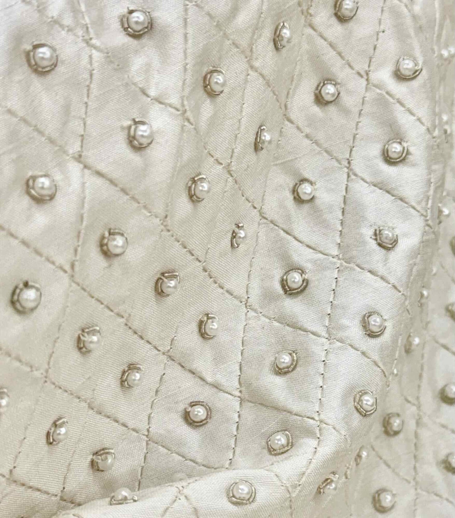 Ivory Silk with Pearls and Silver Beading