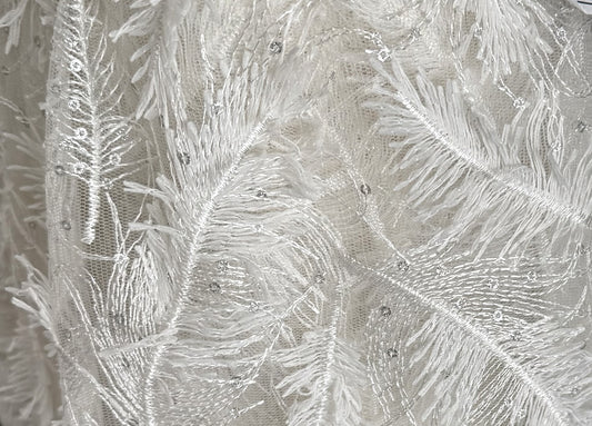 Feather-Patterned Tulle with Sequins